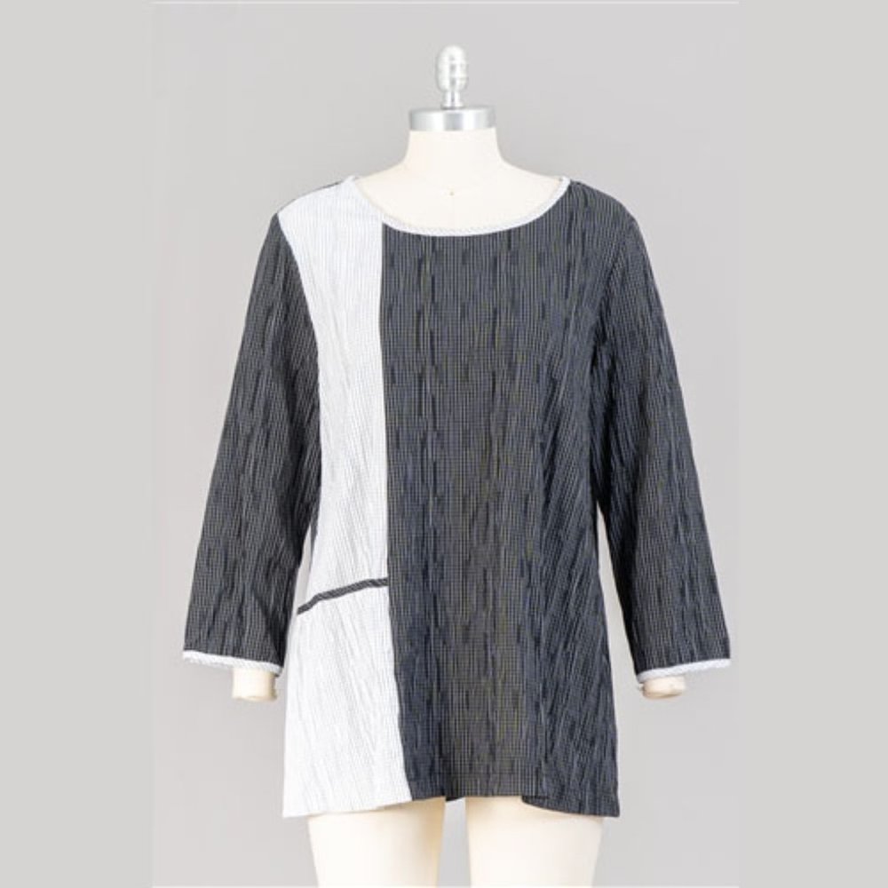 Yushi Moda Print Tunic Top S black white cotton asymmetric shirt